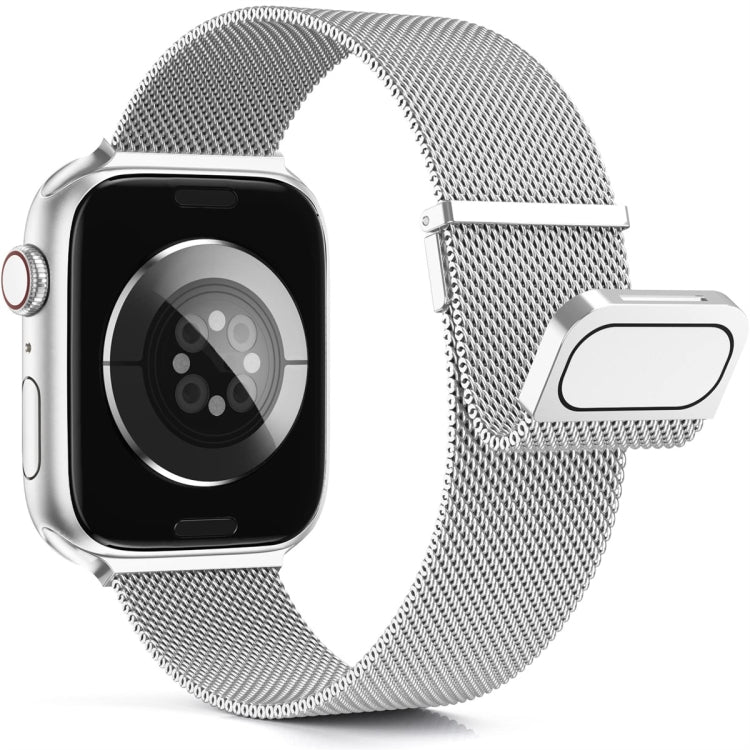 For Apple Watch 8 45mm Milan Double Magnetic Steel Mesh Watch Band(Silver) - Watch Bands by buy2fix | Online Shopping UK | buy2fix