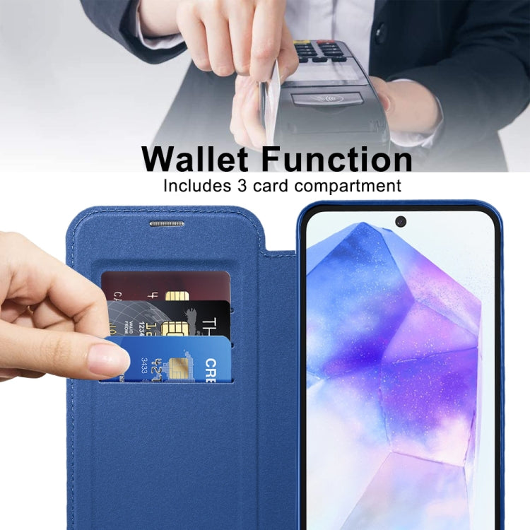 For Samsung Galaxy A55 5G Shield Magsafe RFID Anti-theft Rhombus Leather Phone Case(Dark Blue) - Galaxy S23 5G Cases by buy2fix | Online Shopping UK | buy2fix