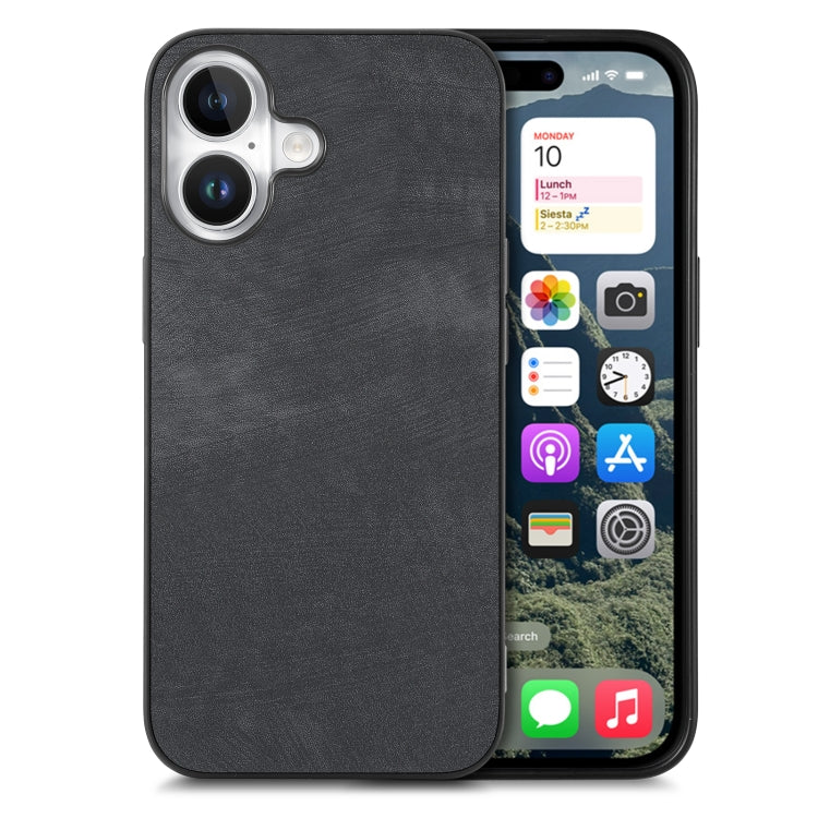 For iPhone 16 Vintage Leather PC Back Cover Phone Case(Black) - iPhone 16 Cases by buy2fix | Online Shopping UK | buy2fix