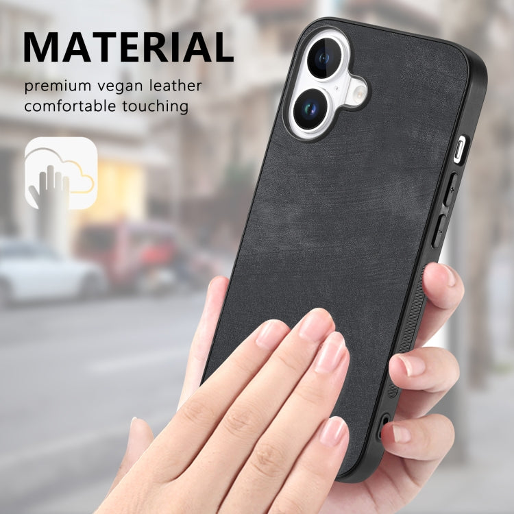 For iPhone 16 Vintage Leather PC Back Cover Phone Case(Black) - iPhone 16 Cases by buy2fix | Online Shopping UK | buy2fix