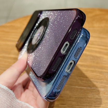 For iPhone 12 Pro Large Window MagSafe Gradient Glitter Electroplating TPU Phone Case(Purple) - iPhone 12 / 12 Pro Cases by buy2fix | Online Shopping UK | buy2fix