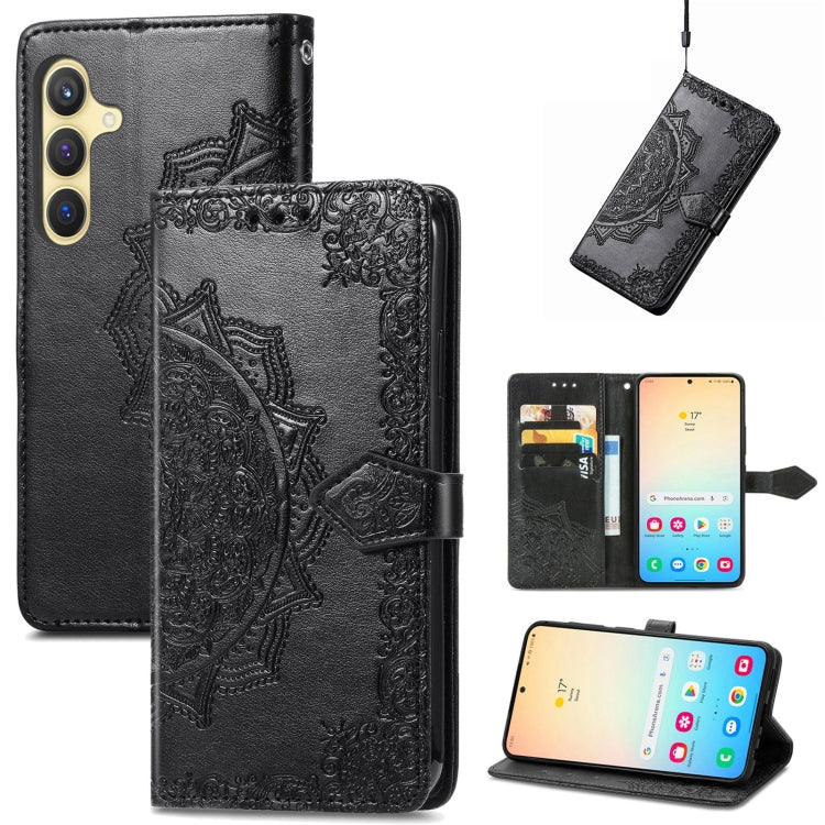 For Samsung Galaxy S25 5G Mandala Flower Embossed Leather Phone Case(Black) - Galaxy S25 5G Cases by buy2fix | Online Shopping UK | buy2fix