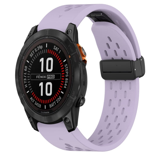 For Garmin Fenix 7S Pro 42mm 20mm Folding Buckle Hole Silicone Watch Band(Purple) - Watch Bands by buy2fix | Online Shopping UK | buy2fix