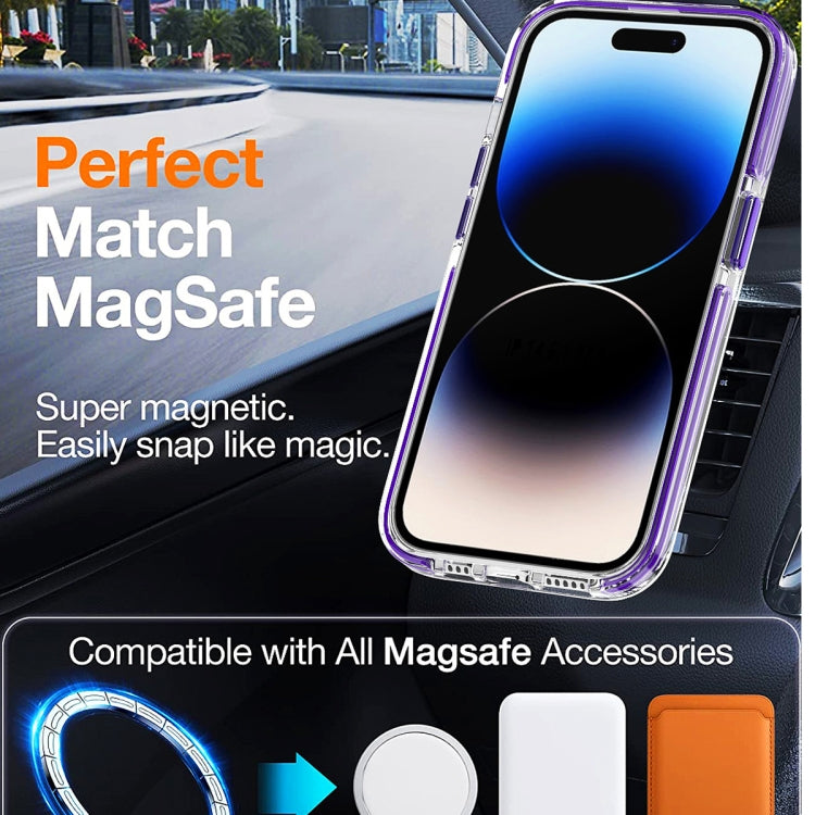 For iPhone 14 Dual-color MagSafe TPU Hybrid Clear PC Shockproof Phone Case(White) - iPhone 14 Cases by buy2fix | Online Shopping UK | buy2fix