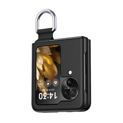 For OPPO Find N3 Flip Silk Ribbon Ring Plain Leather Phone Case(Black) - Find N3 Flip Cases by buy2fix | Online Shopping UK | buy2fix
