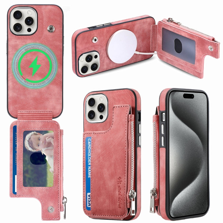 For iPhone 15 Pro Magsafe Zipper RFID Wallet All-inclusive Shockrpoof Phone Case(Pink) - iPhone 15 Pro Cases by buy2fix | Online Shopping UK | buy2fix