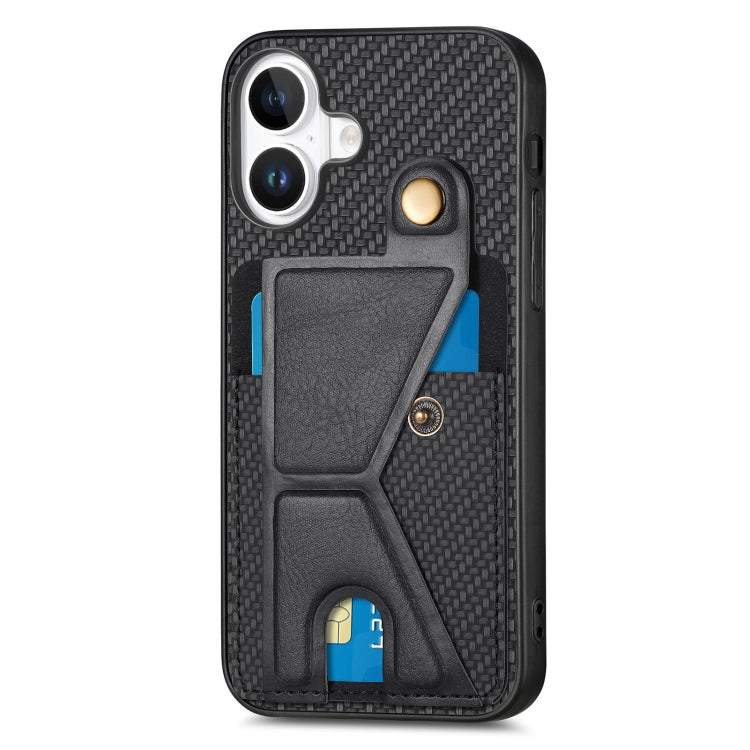 For iPhone 16 Plus Carbon Fiber Wallet Flip Card K-shaped Holder Phone Case(Black) - iPhone 16 Plus Cases by buy2fix | Online Shopping UK | buy2fix