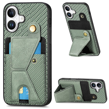 For iPhone 16 Plus Carbon Fiber Wallet Flip Card K-shaped Holder Phone Case(Green) - iPhone 16 Plus Cases by buy2fix | Online Shopping UK | buy2fix