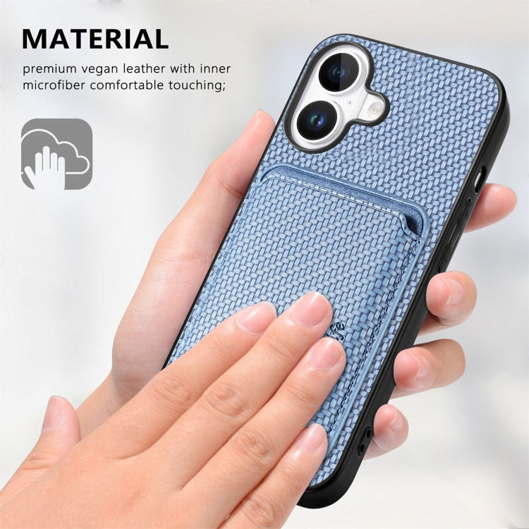 For iPhone 16 Plus Carbon Fiber Leather Card Magsafe Phone Case(Blue) - iPhone 16 Plus Cases by buy2fix | Online Shopping UK | buy2fix