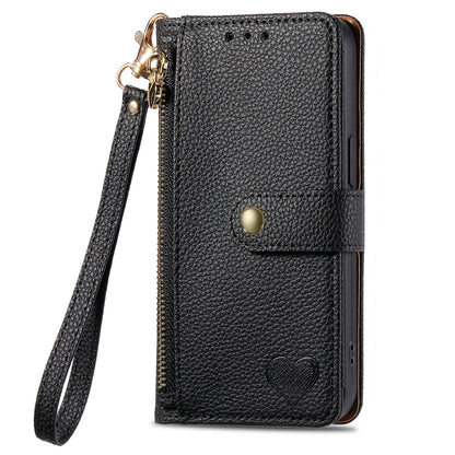 For Xiaomi Redmi A3 4G Love Zipper Lanyard Leather Phone Case(Black) - Xiaomi Cases by buy2fix | Online Shopping UK | buy2fix