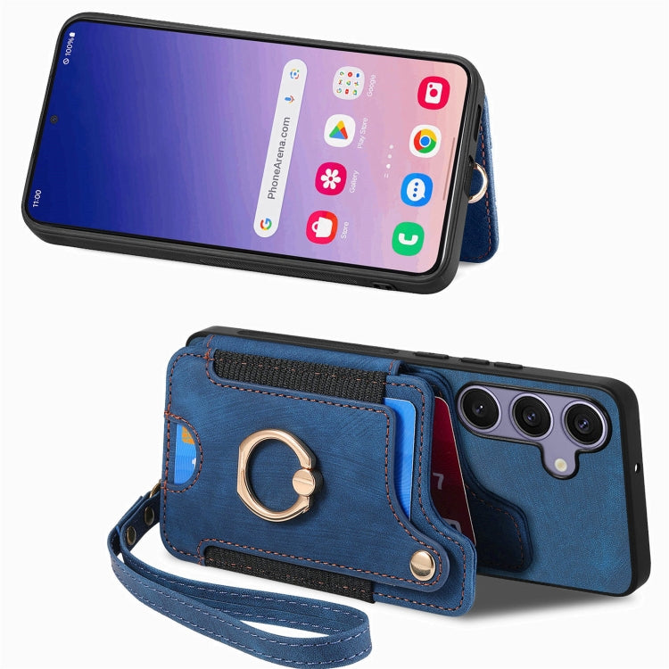 For Samsung Galaxy S25 5G Retro Skin-feel Ring Multi-card Wallet Phone Case(Blue) - Galaxy S25 5G Cases by buy2fix | Online Shopping UK | buy2fix