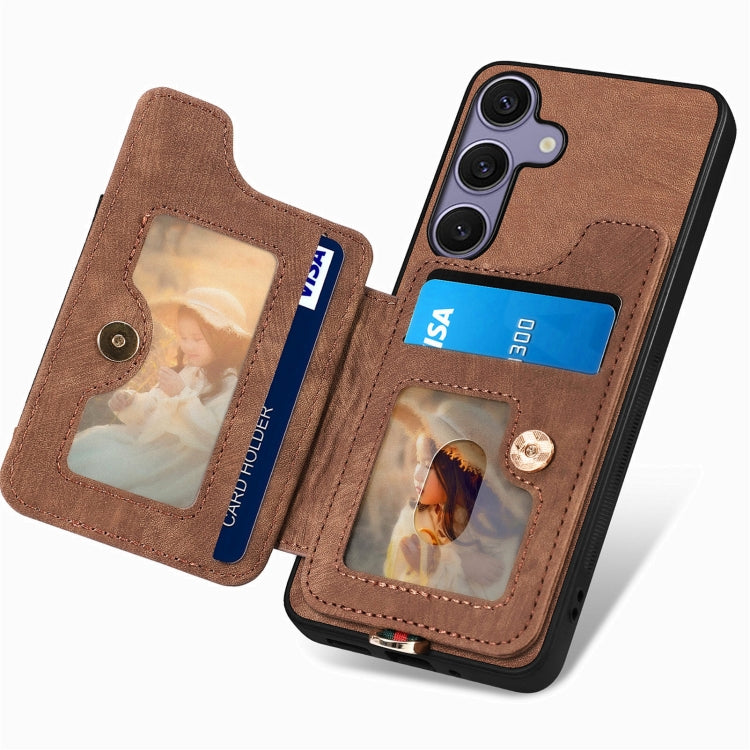 For Samsung Galaxy S25 5G Retro Skin-feel Ring Multi-card Wallet Phone Case(Brown) - Galaxy S25 5G Cases by buy2fix | Online Shopping UK | buy2fix