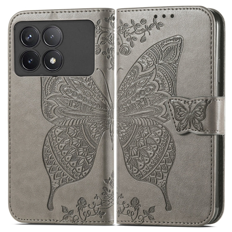 For Xiaomi Redmi K70 Butterfly Love Flower Embossed Leather Phone Case(Grey) - K70 Cases by buy2fix | Online Shopping UK | buy2fix