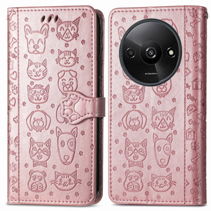 For Xiaomi Redmi A3 Cat and Dog Embossed Leather Phone Case(Rose Gold) - Xiaomi Cases by buy2fix | Online Shopping UK | buy2fix