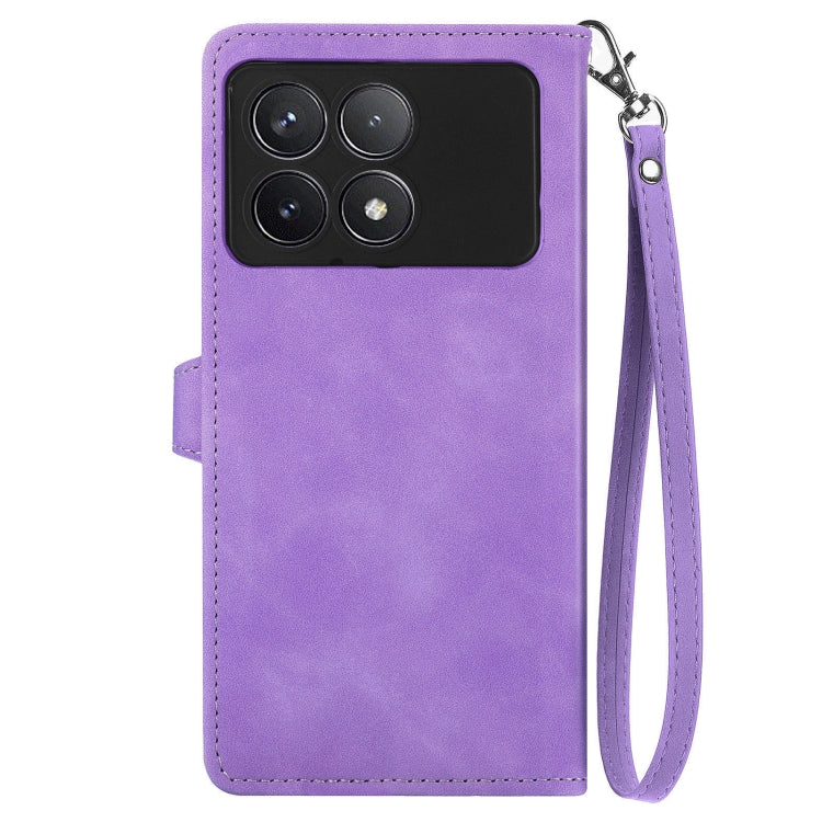 For Xiaomi Redmi K70 Embossed Flower Zipper Leather Phone Case(Purple) - K70 Cases by buy2fix | Online Shopping UK | buy2fix