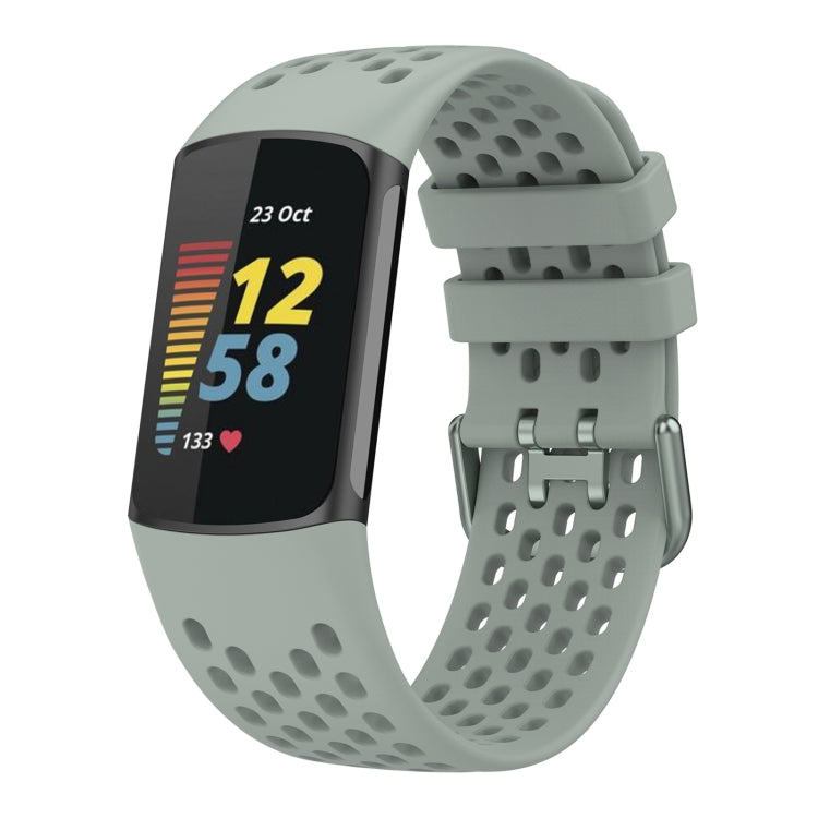 For Fitbit Charge 5 Solid Color Breathable Sports Silicone Watch Band(Gray) - Watch Bands by buy2fix | Online Shopping UK | buy2fix