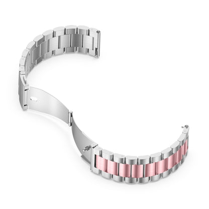 For Huawei Watch GT4 46mm Three Bead Stainless Steel Metal Watch Band(Silver+Pink) - Watch Bands by buy2fix | Online Shopping UK | buy2fix