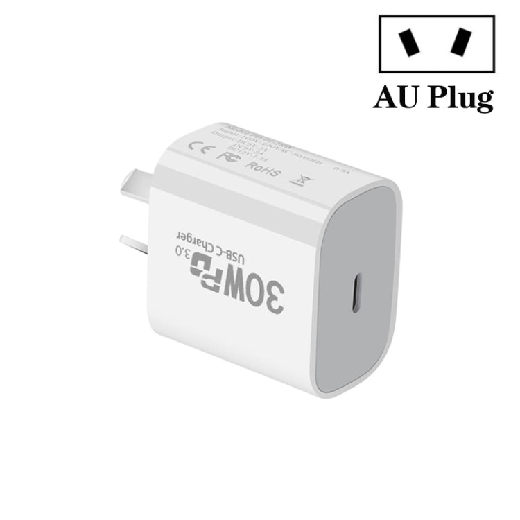 Single Port PD30W USB-C / Type-C Charger with Type-C to Type-C Data Cable AU Plug - USB Charger by buy2fix | Online Shopping UK | buy2fix