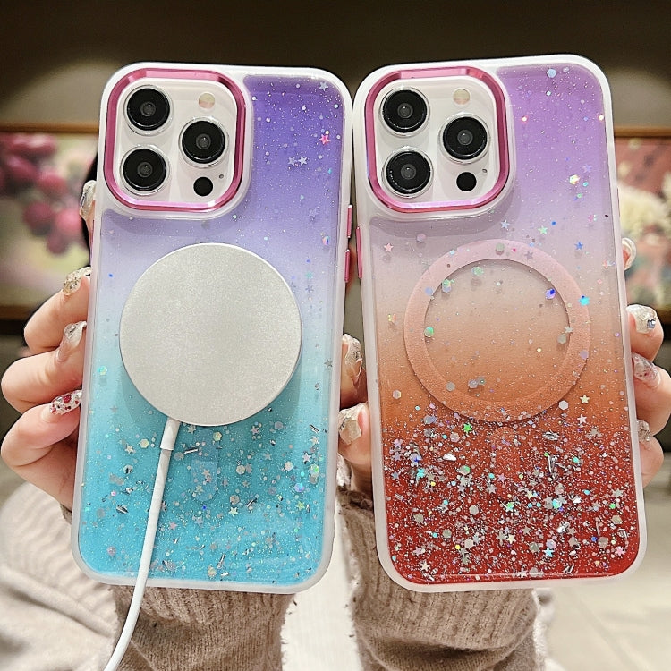 For iPhone 15 Multicolor Gradient Glitter Sequin MagSafe TPU Phone Case(Blue+Vert Anis) - iPhone 15 Cases by buy2fix | Online Shopping UK | buy2fix