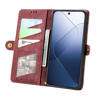For Xiaomi 14 Geometric Zipper Wallet Side Buckle Leather Phone Case(Red) - 14 Cases by buy2fix | Online Shopping UK | buy2fix