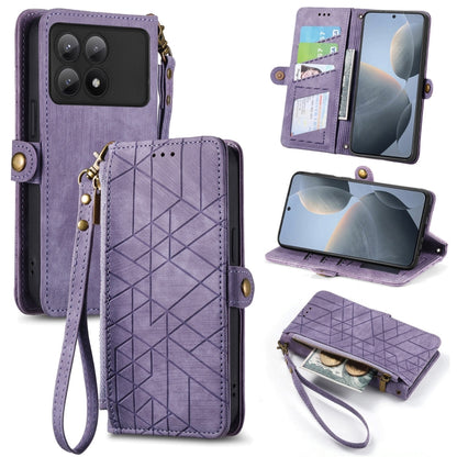 For Xiaomi Redmi K70E Geometric Zipper Wallet Side Buckle Leather Phone Case(Purple) - K70E Cases by buy2fix | Online Shopping UK | buy2fix