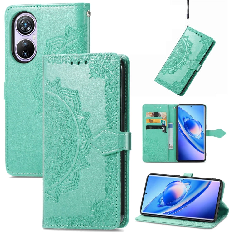 For Blackview A200 Pro Mandala Flower Embossed Leather Phone Case(Green) - More Brand by buy2fix | Online Shopping UK | buy2fix