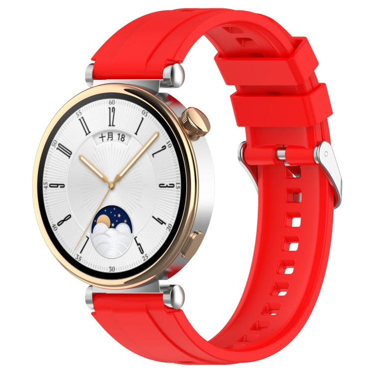 For Huawei Watch GT4 41mm Official Steps Style Silver Buckle Silicone Watch Band(Red) - Watch Bands by buy2fix | Online Shopping UK | buy2fix