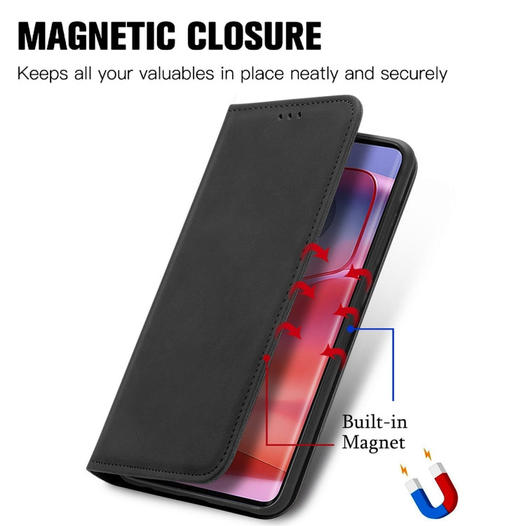 For Motorola Edge 2024 Retro Skin Feel Magnetic Flip Leather Phone Case(Black) - Motorola Cases by buy2fix | Online Shopping UK | buy2fix