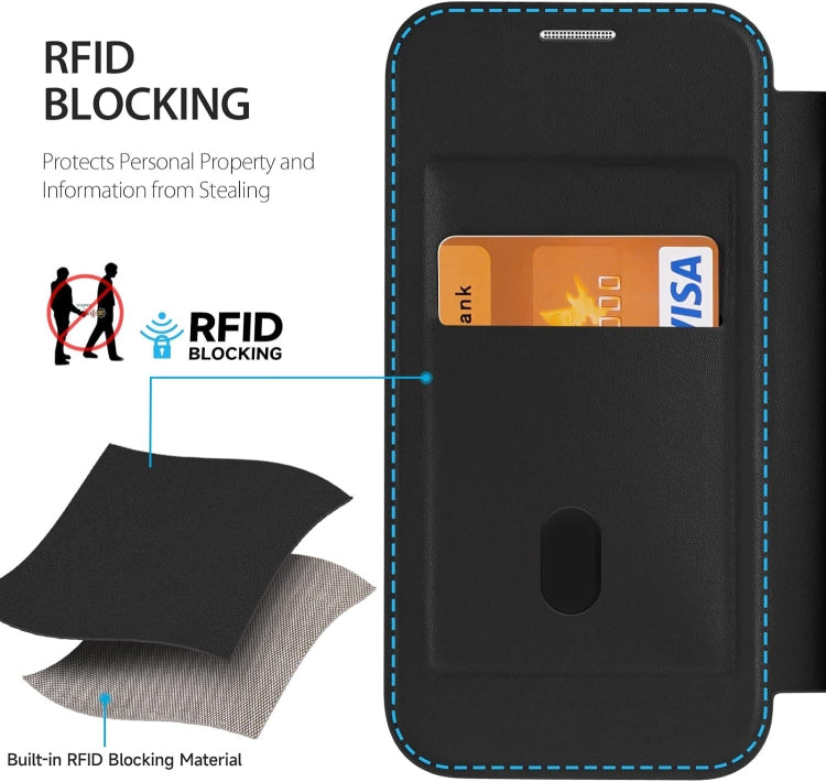 For iPhone 14 Pro MagSafe RFID Blocking Adsorption Flip Leather Phone Case(Khaki) - iPhone 14 Pro Cases by buy2fix | Online Shopping UK | buy2fix