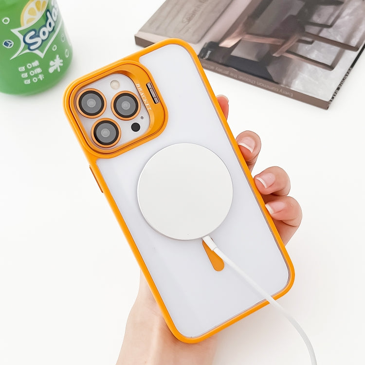 For iPhone 12 Pro Max MagSafe Acrylic Hybrid TPU Holder Phone Case with Lens film(Orange) - iPhone 12 Pro Max Cases by buy2fix | Online Shopping UK | buy2fix