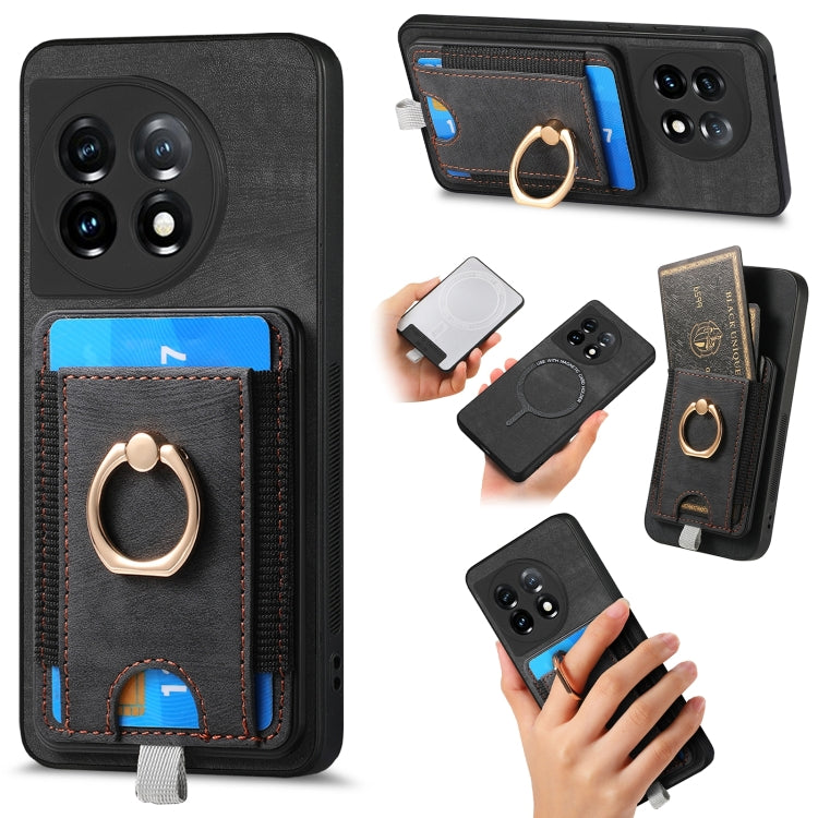 For OnePlus 11 Retro Splitable Magnetic Card Bag Leather Phone Case(Black) - OnePlus Cases by buy2fix | Online Shopping UK | buy2fix