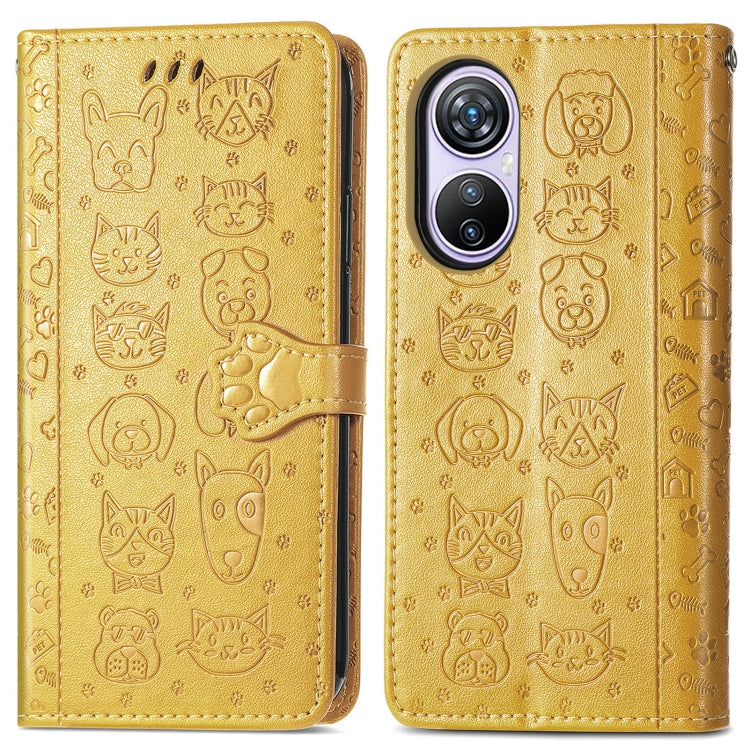 For Blackview A200 Pro Cat and Dog Embossed Leather Phone Case(Yellow) - More Brand by buy2fix | Online Shopping UK | buy2fix