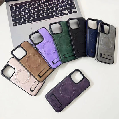 For iPhone 12 / 12 Pro Multi-function Holder MagSafe PU Phone Case(Mulberry) - iPhone 12 / 12 Pro Cases by buy2fix | Online Shopping UK | buy2fix