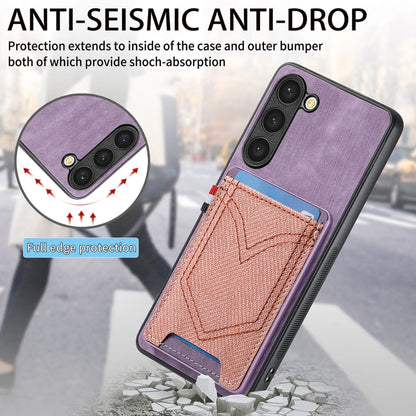 For Samsung Galaxy S25 5G Denim Texture Leather Skin Phone Case with Card Slot(Purple) - Galaxy S25 5G Cases by buy2fix | Online Shopping UK | buy2fix