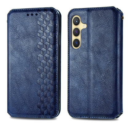 For Samsung Galaxy S25+ 5G Cubic Grid Pressed Magnetic Leather Phone Case(Blue) - Galaxy S25+ 5G Cases by buy2fix | Online Shopping UK | buy2fix