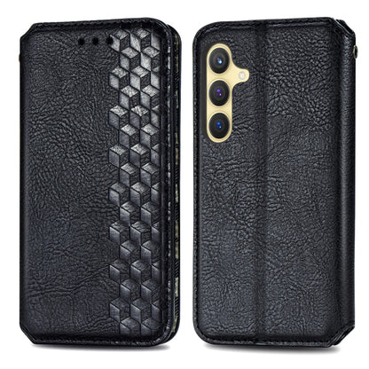 For Samsung Galaxy S25+ 5G Cubic Grid Pressed Magnetic Leather Phone Case(Black) - Galaxy S25+ 5G Cases by buy2fix | Online Shopping UK | buy2fix