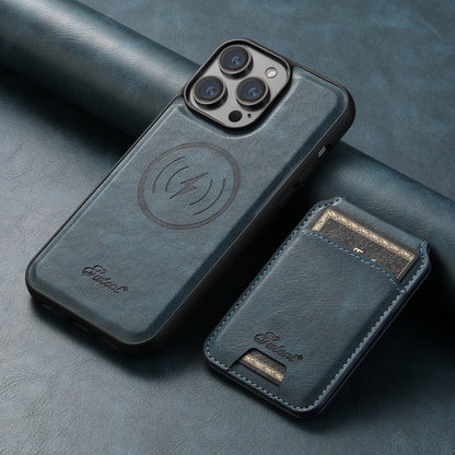 For iPhone 13 Pro Suteni H15 MagSafe Oil Eax Leather Detachable Wallet Back Phone Case(Blue) - iPhone 13 Pro Cases by Suteni | Online Shopping UK | buy2fix