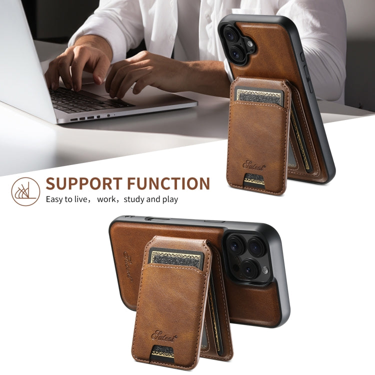 For iPhone 16 Pro Suteni H15 MagSafe Oil Eax Leather Detachable Wallet Back Phone Case(Brown) - iPhone 16 Pro Cases by Suteni | Online Shopping UK | buy2fix