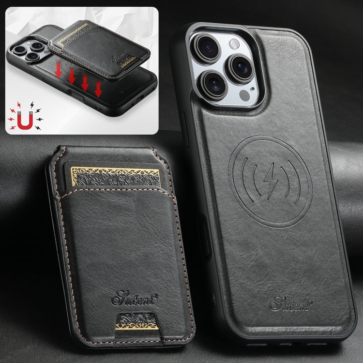 For iPhone 16 Plus Suteni H15 MagSafe Oil Eax Leather Detachable Wallet Back Phone Case(Black) - iPhone 16 Plus Cases by Suteni | Online Shopping UK | buy2fix