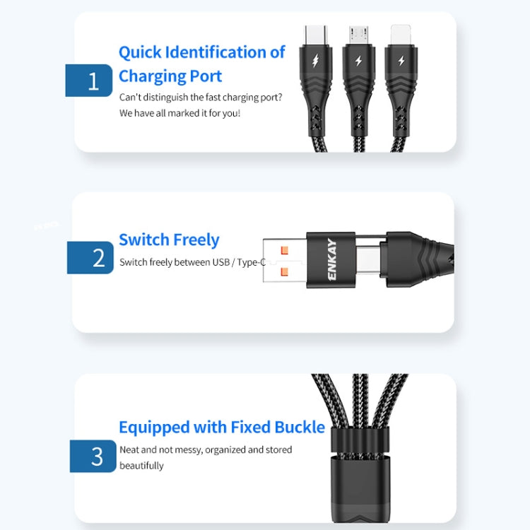 ENKAY 6-in-1 5A USB / Type-C to Type-C / 8 Pin / Micro USB Multifunction Fast Charging Cable, Cable Length:2m(Black) - Multifunction Cable by ENKAY | Online Shopping UK | buy2fix