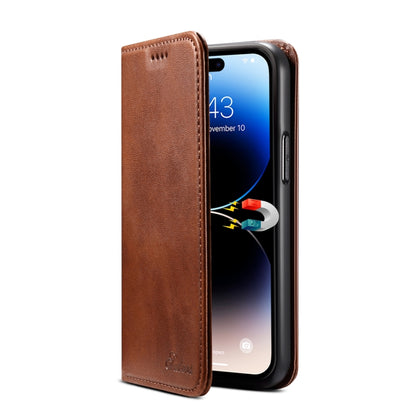 For iPhone 15 Pro Max Suteni Calf Texture Horizontal Flip Leather Phone Case(Brown) - iPhone 15 Pro Max Cases by Suteni | Online Shopping UK | buy2fix