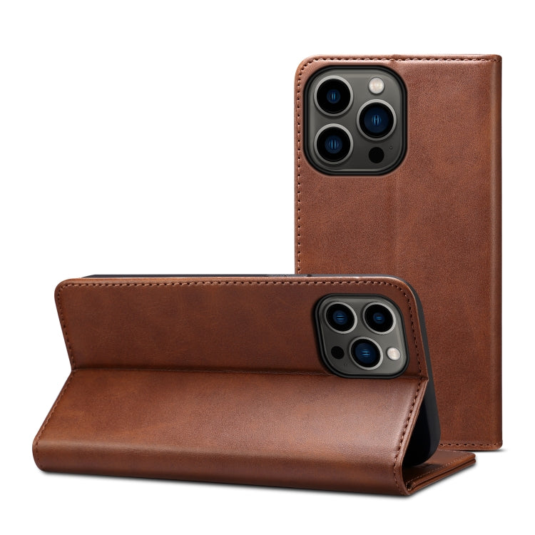 For iPhone 15 Pro Max Suteni Calf Texture Horizontal Flip Leather Phone Case(Brown) - iPhone 15 Pro Max Cases by Suteni | Online Shopping UK | buy2fix