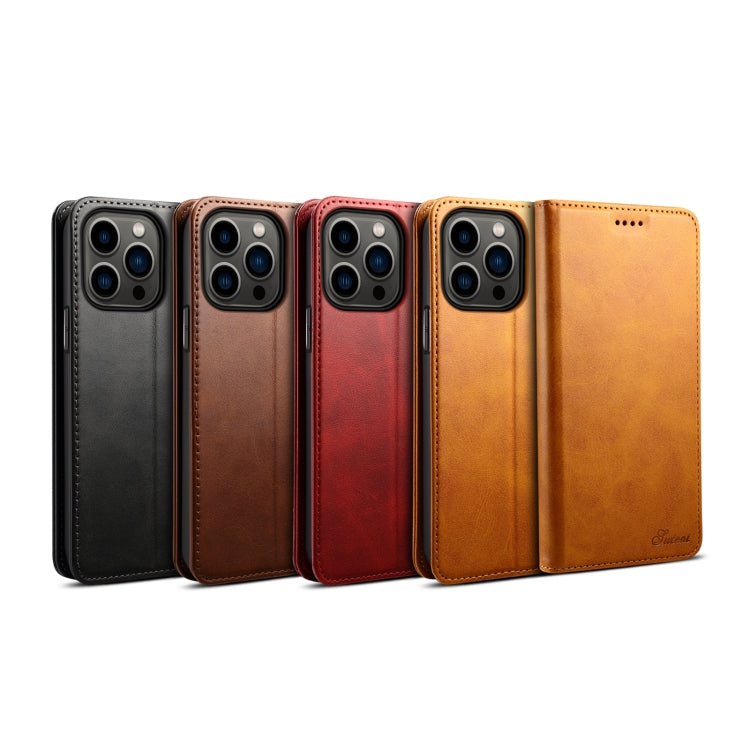 For iPhone 15 Pro Max Suteni Calf Texture Horizontal Flip Leather Phone Case(Brown) - iPhone 15 Pro Max Cases by Suteni | Online Shopping UK | buy2fix