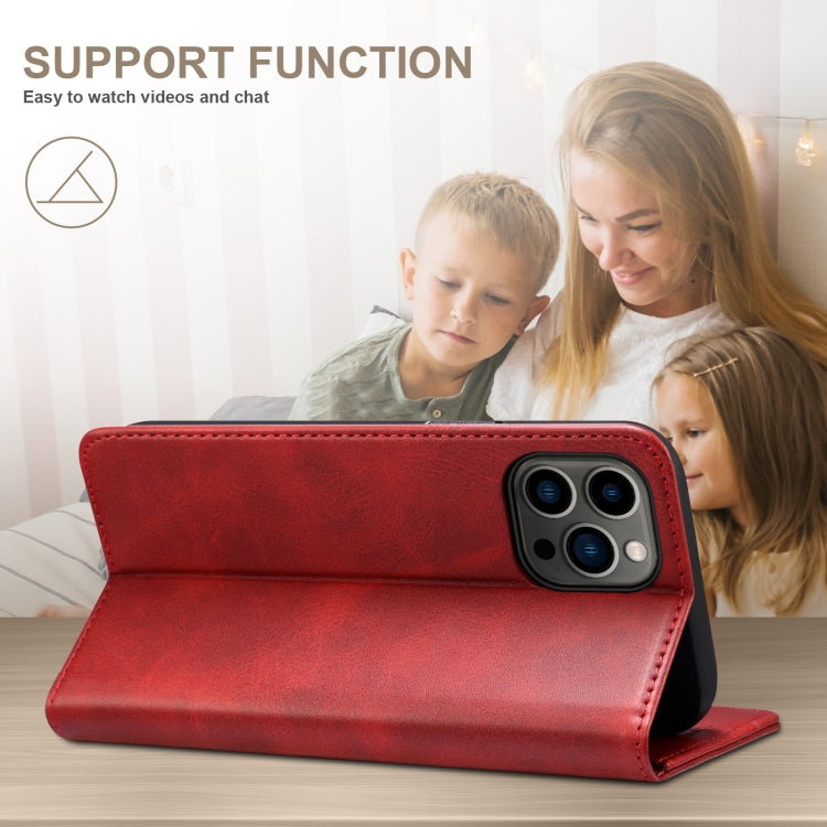 For iPhone 16 Pro Suteni Calf Texture Horizontal Flip Leather Phone Case(Red) - iPhone 16 Pro Cases by Suteni | Online Shopping UK | buy2fix