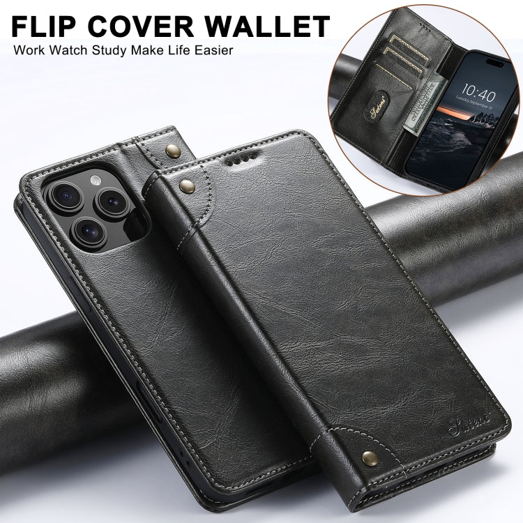 For iPhone 16 Pro Suteni Baroque Calf Texture Buckle Wallet Leather Phone Case(Black) - iPhone 16 Pro Cases by Suteni | Online Shopping UK | buy2fix