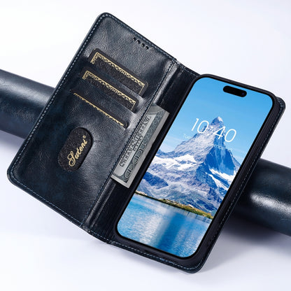 For iPhone 16 Pro Suteni Baroque Calf Texture Buckle Wallet Leather Phone Case(Blue) - iPhone 16 Pro Cases by Suteni | Online Shopping UK | buy2fix