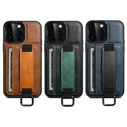 For iPhone 15 Pro Max Suteni H13 Card Wallet Wrist Strap Holder PU Phone Case(Brown) - iPhone 15 Pro Max Cases by Suteni | Online Shopping UK | buy2fix