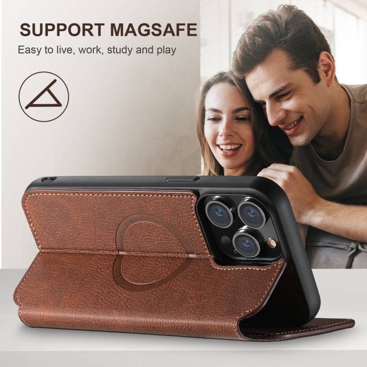 For iPhone 16 Suteni J06 Retro Matte Litchi Texture Leather MagSafe Phone Case(Brown) - iPhone 16 Cases by Suteni | Online Shopping UK | buy2fix