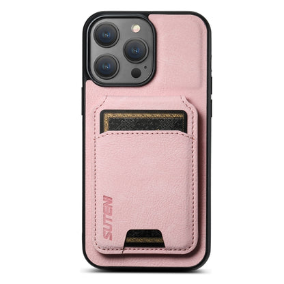 For iPhone 15 Pro Max Suteni H02 Litchi Leather Card Wallet Stand Back Phone Case(Pink) - iPhone 15 Pro Max Cases by Suteni | Online Shopping UK | buy2fix