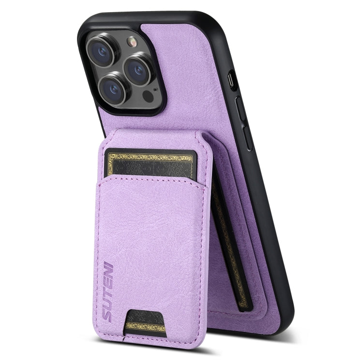 For iPhone 15 Pro Max Suteni H02 Litchi Leather Card Wallet Stand Back Phone Case(Purple) - iPhone 15 Pro Max Cases by Suteni | Online Shopping UK | buy2fix